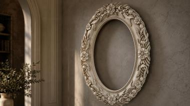 Decorative frames, framing Oval mirror with floral pattern and columns 3d model