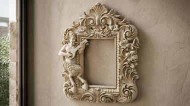 Decorative frames, framing Mirror with putti playing a lute and floral decoration 3d model