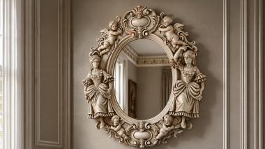 Decorative frames, framing Oval mirror with caryatids and putti in the Renaissance style 3d model