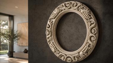 Decorative frames, framing Round frame with volutes and bunches of grapes 3d model