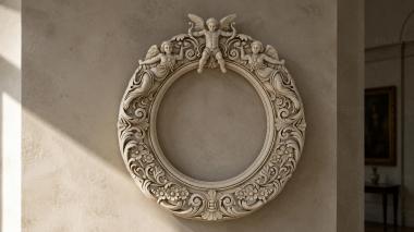 Decorative frames, framing Round frame with putto and baroque scrolls 3d model