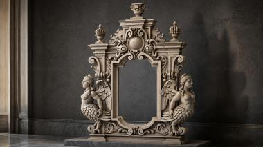 Decorative frames, framing Carved cartouche with winged cupids and acanthus scrolls 3d model