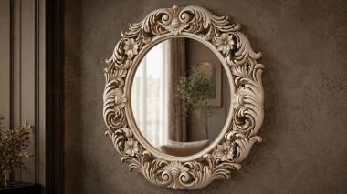 Decorative frames, framing Round mirror with swirls and floral frieze 3d model