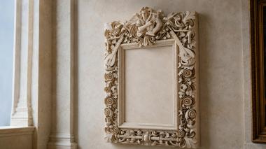 Decorative frames, framing Picture frame with an angel and lyre, rosettes and floral ornament 3d model