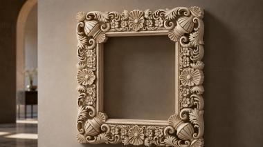 Decorative frames, framing Classic carved frame with floral ornament and corner shells 3d model