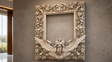 Decorative frames, framing Mirror frame with a winged angel and baroque ornamentation 3d model