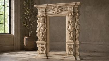 Decorative frames, framing Architectural portal with carides and ornamental entablature 3d model