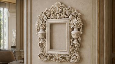 Decorative frames, framing Baroque mirror with flowerpots and cartouche 3d model