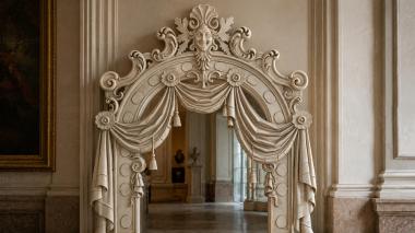 Decorative frames, framing Arch with drapery and Bacchus mask 3d model