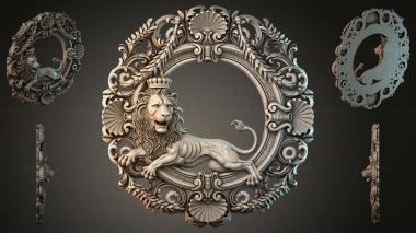 Decorative frames, framing Round ornamental frame with a lion and curls 3d model