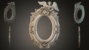 Decorative frames, framing Oval frame with an angel and floral ornament 3d model
