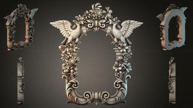 Decorative frames, framing Carved ornament with winged birds and flower garlands 3d model