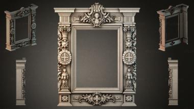 Decorative frames, framing Classic fireplace mantel with caryatids and floral motifs 3d model