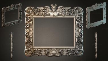 Decorative frames, framing Mirror frame with a winged angel and caduceus 3d model
