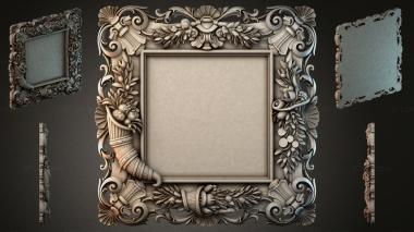 Decorative frames, framing Square frame with scrolls, flower baskets and leaves 3d model
