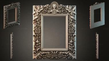 Decorative frames, framing Carved wooden frame with angels and floral ornaments 3d model