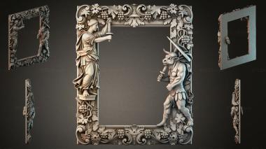 Decorative frames, framing Carved frame with figures of allegory and satyr holding a sword 3d model