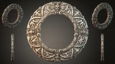Decorative frames, framing Round carved frame with angels and scrolls 3d model