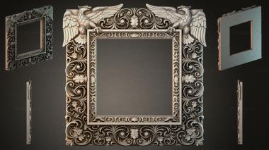 Decorative frames, framing Wooden frame with winged angels and spiral scrolls 3d model