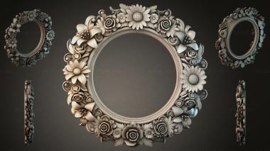 Decorative frames, framing Round mirror frame with voluminous flowers and swirls 3d model