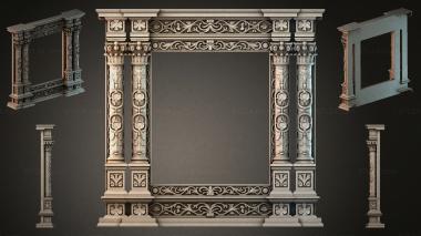 Decorative frames, framing Classic fireplace mantel with columns and Corinthian capitals 3d model