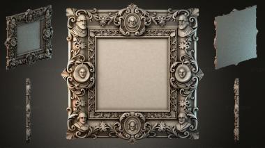 Decorative frames, framing Classic frame with masculine profiles and curly ornamentation 3d model