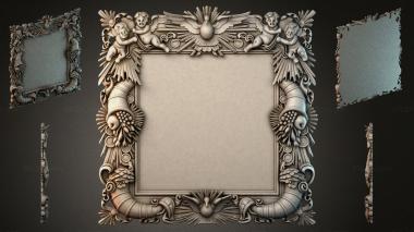 Decorative frames, framing Classic carved square mirror frame with putti and acanthus leaves 3d model
