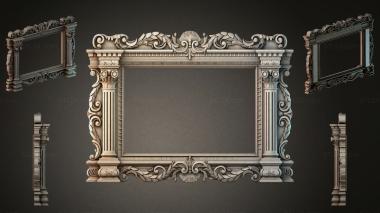 Decorative frames, framing Classic carved fireplace mantel with Corinthian columns and a floral frieze 3d model