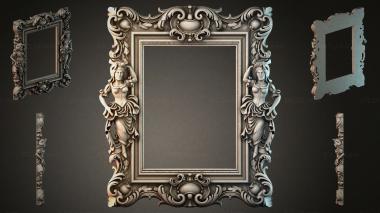 Decorative frames, framing Mirror with female caryatids and baroque ornamentation 3d model