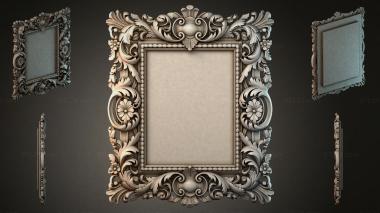 Decorative frames, framing Carved wooden rectangular mirror portal with swirls and floral elements 3d model