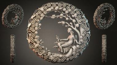 Decorative frames, framing Round ornamental panel with a nymph under a tree in the center 3d model