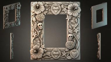 Decorative frames, framing Square frame with skulls, flowers, and hearts in Gothic style 3d model