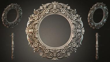 Decorative frames, framing Round mirror with curling swirls and floral elements 3d model