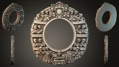 Decorative frames, framing Round mirror with angels and bas-relief architectural frame 3d model