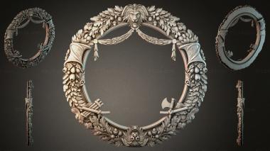 Decorative frames, framing Round ornament with lion head, leaves and axes 3d model