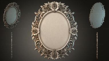 Decorative frames, framing Oval mirror with voluminous roses and curly leaves 3d model