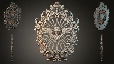 Decorative frames, framing Angel with wings in rays of light with floral ornament 3d model
