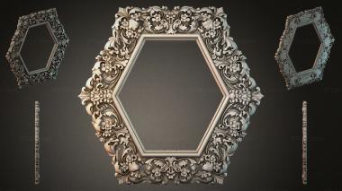 Decorative frames, framing Hexagonal mirror frame with floral scrollwork ornaments 3d model