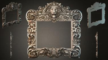 Decorative frames, framing Carved frame with a lion mask and floral ornament 3d model