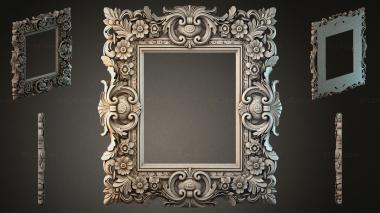 Decorative frames, framing Carved ornamental mirror frame with floral elements and curls 3d model