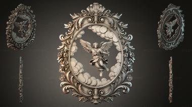 Decorative frames, framing Oval decorative panel with a flying angel and clouds 3d model