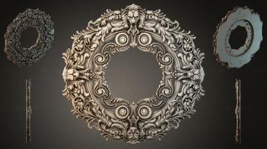 Decorative frames, framing Classic round ornament with double lion heads and spiral scrolls 3d model