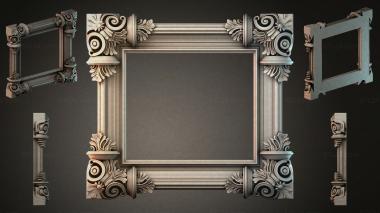 Decorative frames, framing Classic rectangular molding with corner baskets and spiral rosettes 3d model