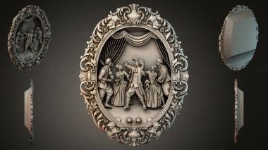 Decorative frames, framing Oval bas-relief with a theatrical stage and draperies 3d model