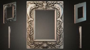 Decorative frames, framing Carved mirror frame with a winged medallion and floral ornament 3d model
