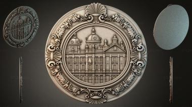 Decorative frames, framing Round ornamental overlay with an architectural building and scrolls 3d model