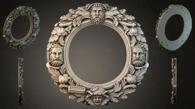 Decorative frames, framing Round mirror frame with heads of bearded men and an angel 3d model