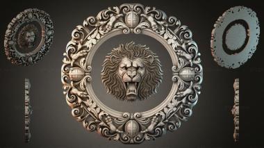 Decorative frames, framing Lions head in a round baroque ornament with putti and grapes 3d model