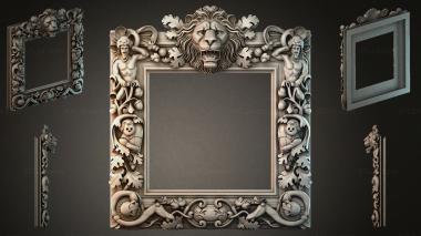 Decorative frames, framing Mirror frame with lion mask and putti 3d model