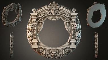 Decorative frames, framing Round mirror frame with theatrical masks and drapery 3d model